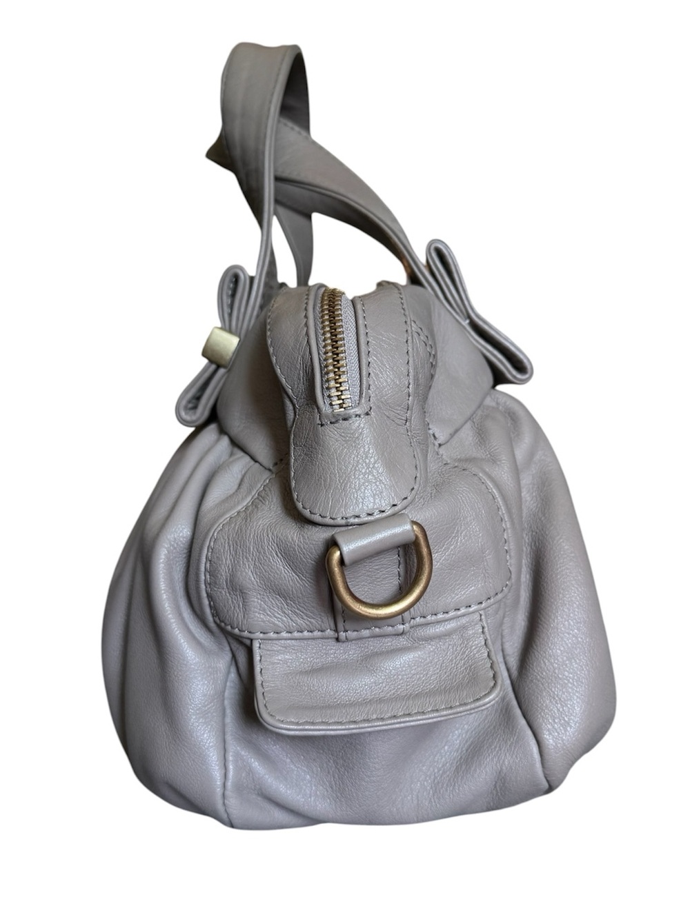 Authentic See by Chloé Taupe Leather Pleated Satchel Shoulder Bag - Picture 9 of 12